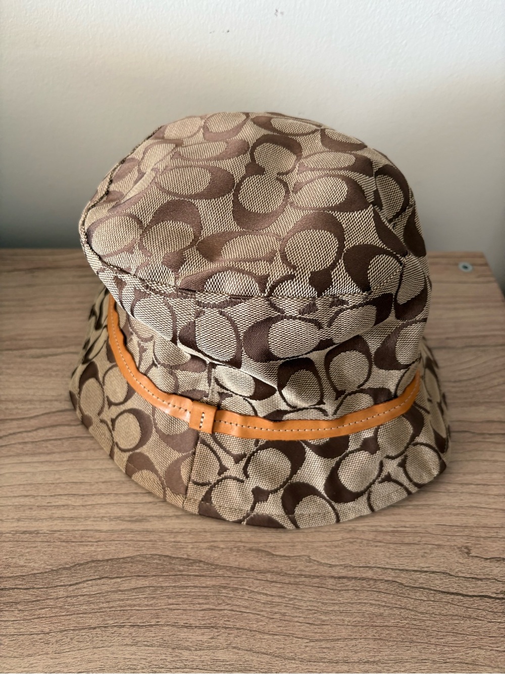 Coach Brown Signature Bucket Hat with Tan Trim